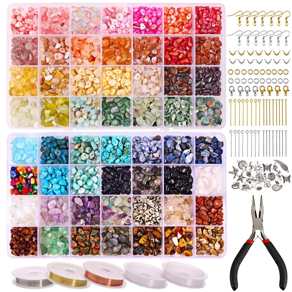5498 1800pcs 56 Colors Crystal Beads, Ring Making Kit, Gemstone Chip Beads